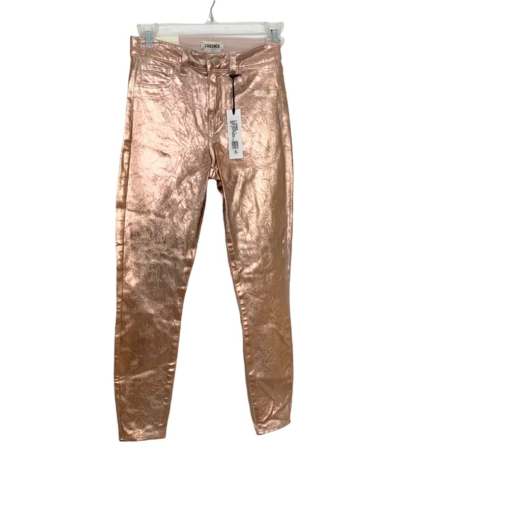 L'AGENCE Jeans Margot High Rise Skinny Gold Foil Skinny Pants 25 NWT - Picture 5 of 11